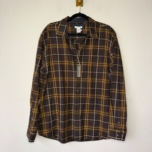 NWT Carbon 2 Cobalt Brown Plaid Shirt Size L